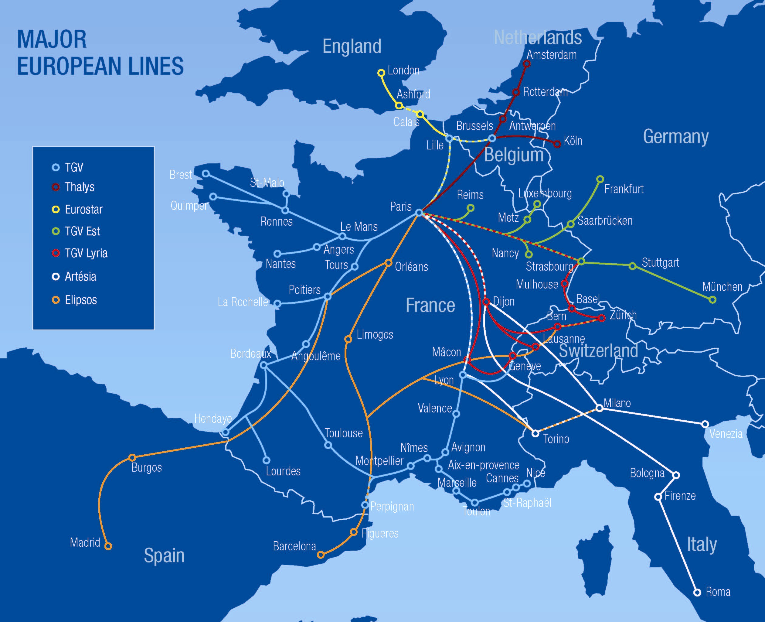 Tiempos de viaje en tramos de tren europeos