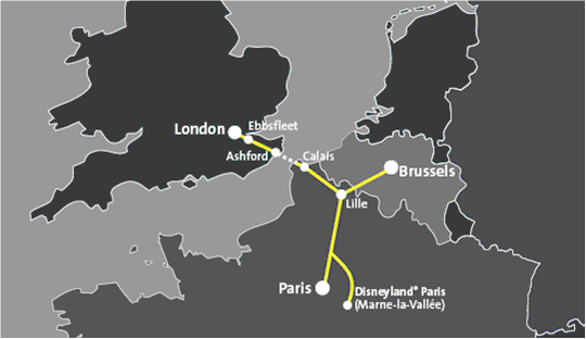 Mapa rutas de  EUROSTAR