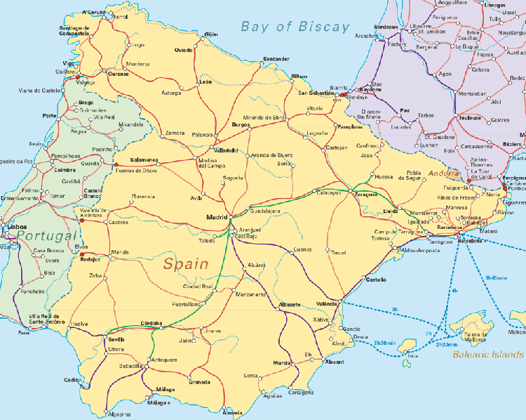 Mapa rutas ferroviarias de Espaa accesibles con el Renfe Spain Pass